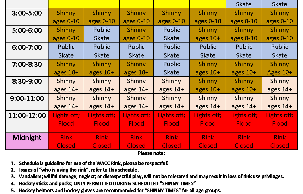 Community Ice Time Schedule